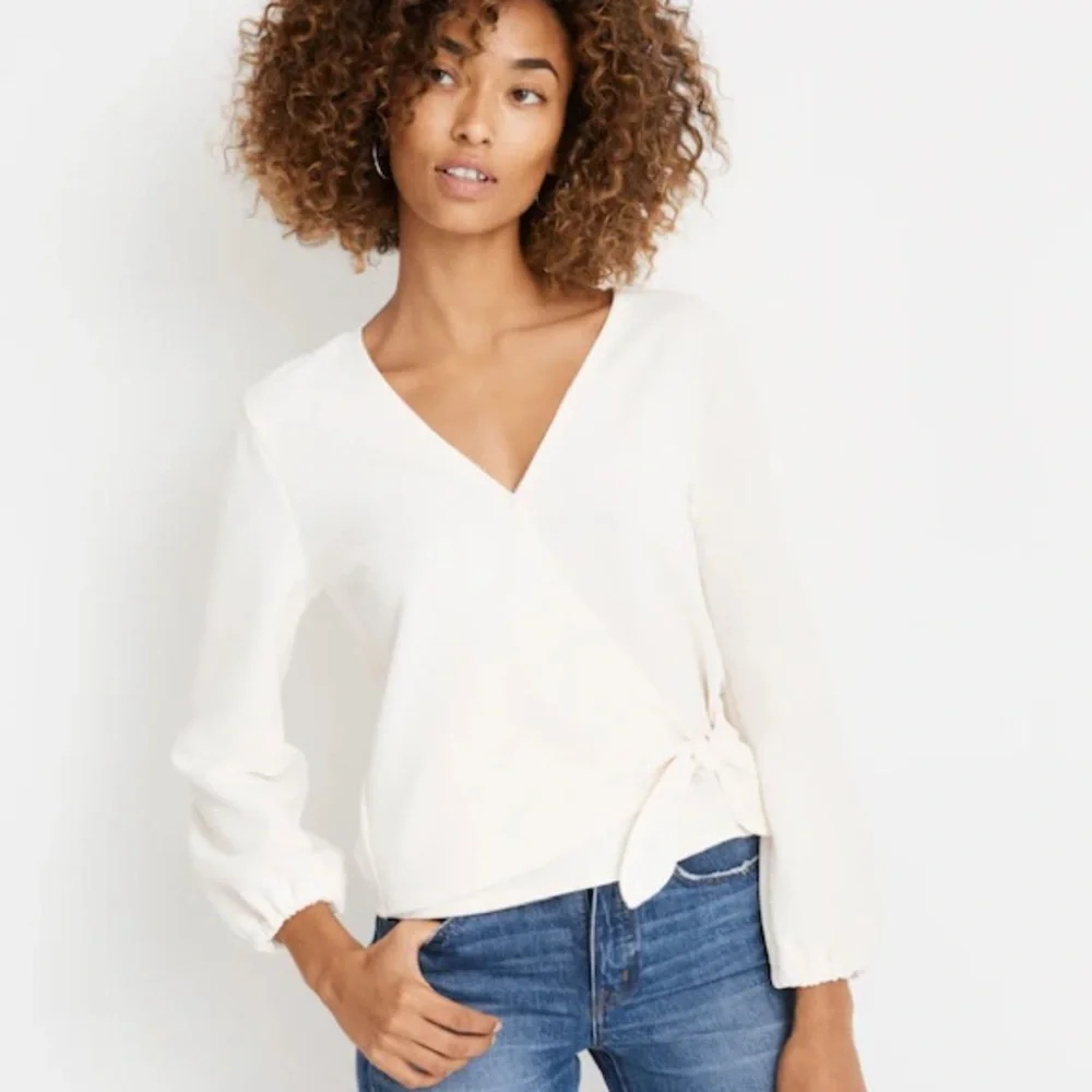 New Madewell Texture & Thread Crepe Wrap Top Cream Ivory Off-White Size S - Picture 2 of 9